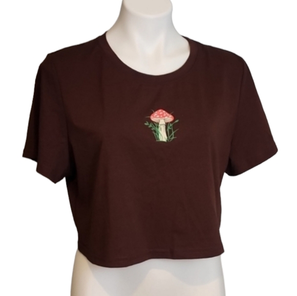 Shein Curve Brown Crop Top with Red and White Mushroom - Picture 1 of 10